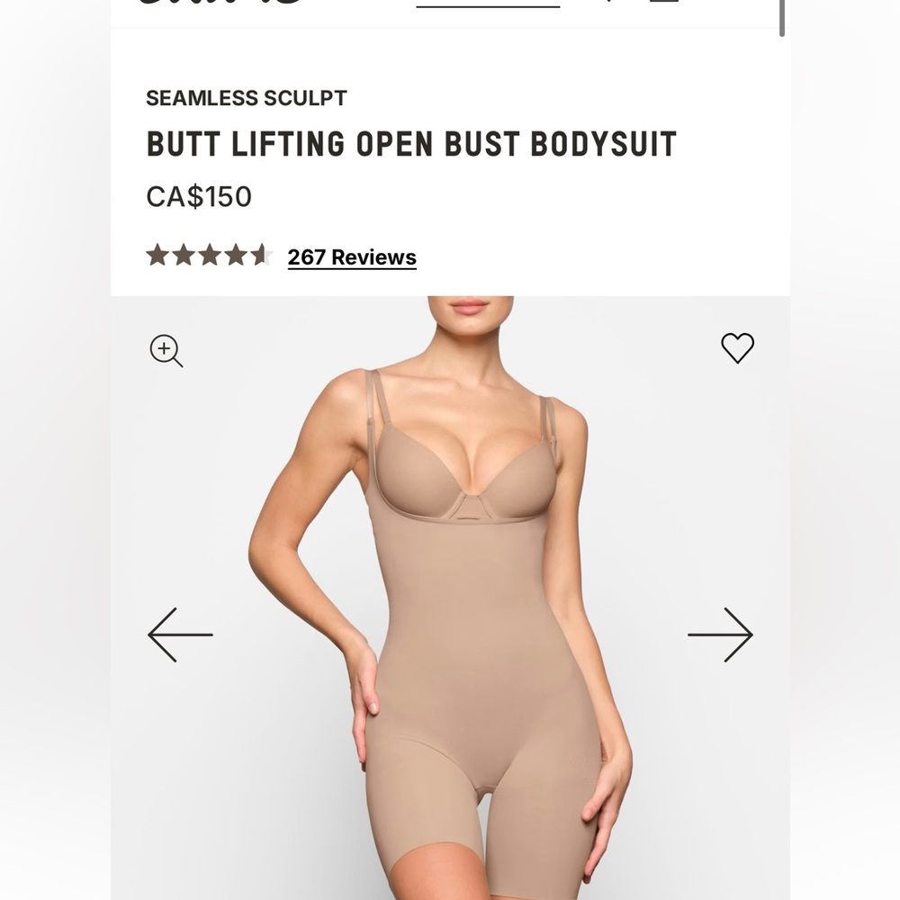 Skims seamless sculpt open bust bodysuit shortie in clay